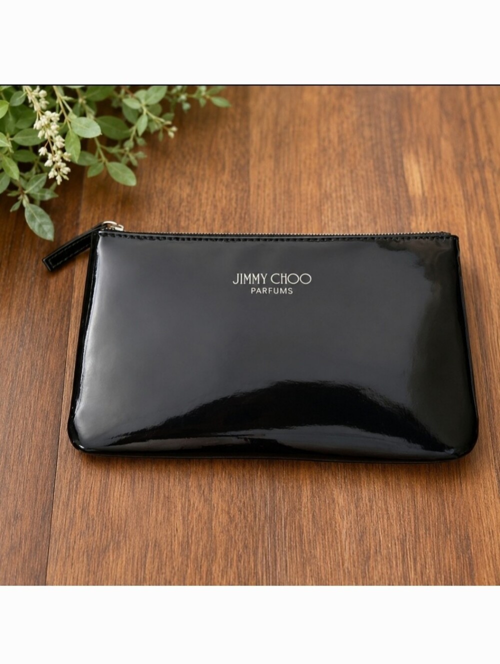 Jimmy Choo Parfums Patent Black Leather Zippered Pouch